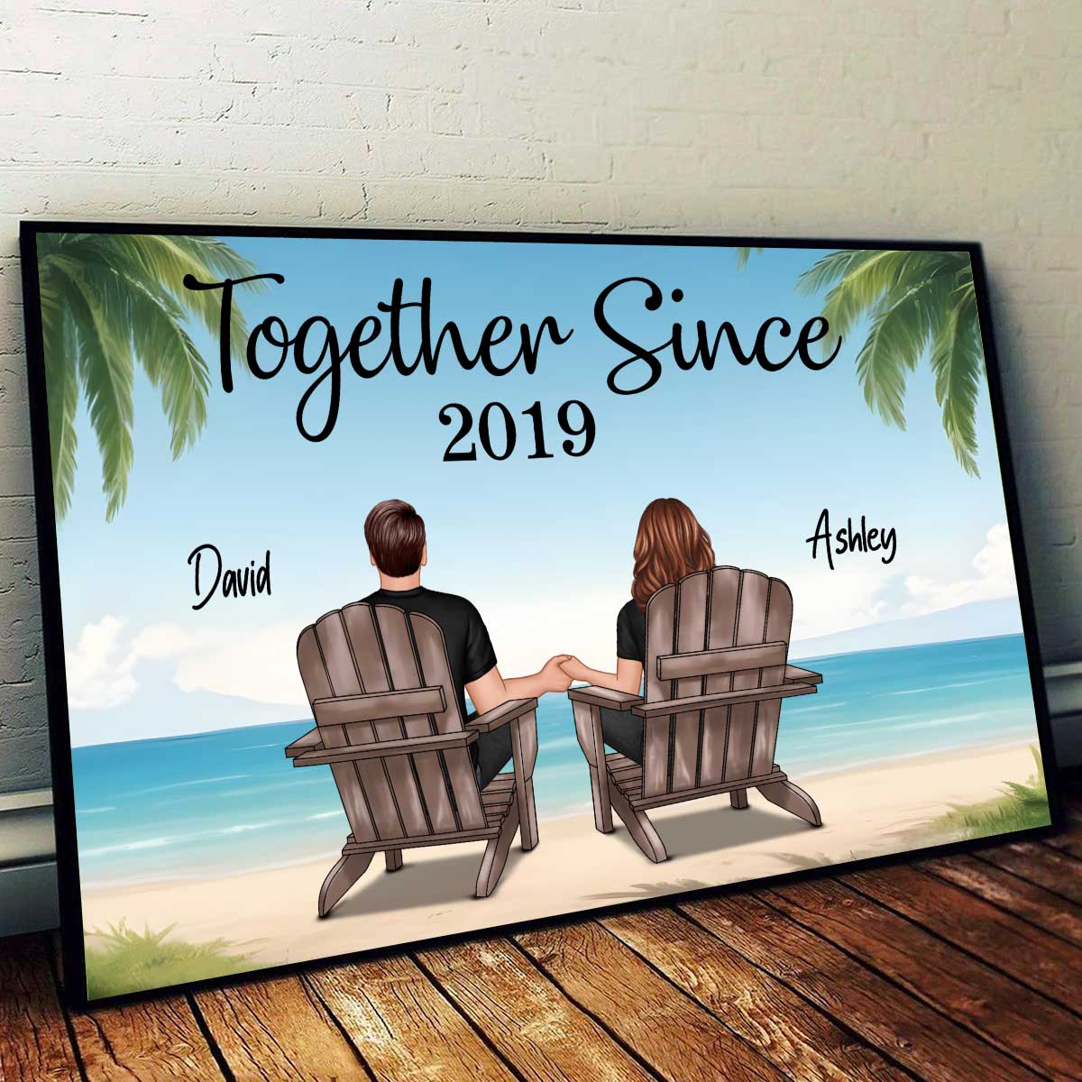 Summer Vibe Beach Landscape Couple Sitting Personalized Poster