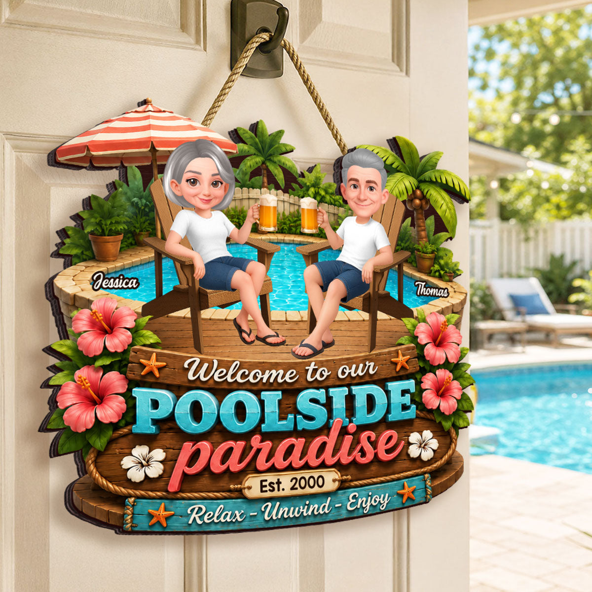 Summer Vibe Welcome To Our Poolside Paradise - Personalized Wood Sign - Gift For Couple, Summer Outdoor Porch, Patio, Bar Decoration