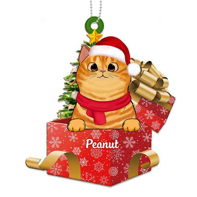 Peeking Cats On Christmas Gifts Personalized Wooden Ornament