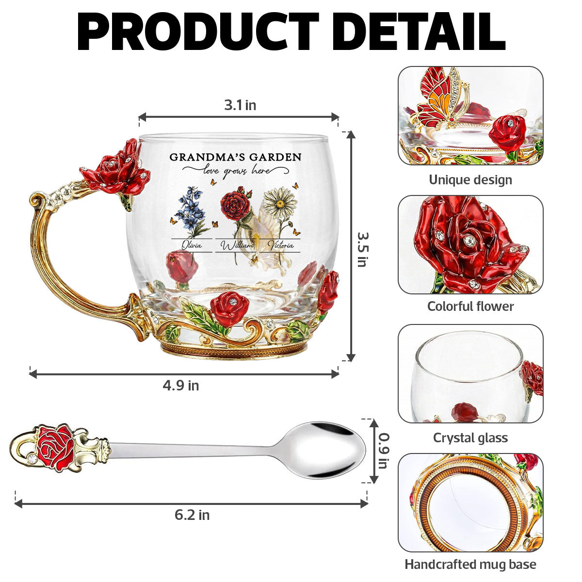 Vintage Grandma Garden Custom Birth Month Flowers - Personalized Enamel Flower Tea Cup - Gift For Grandma, Mom