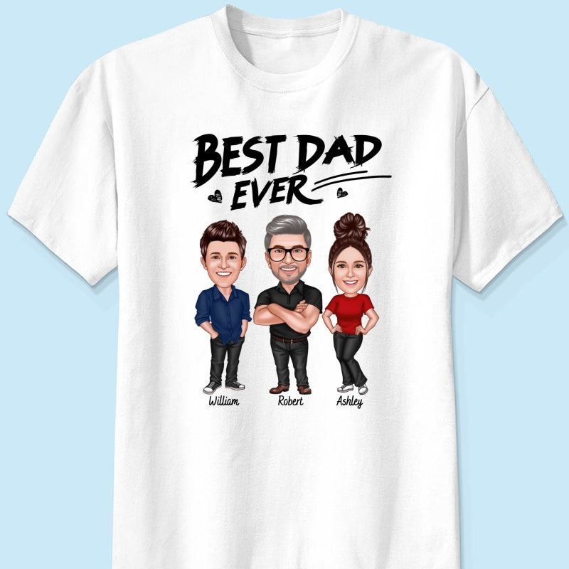 Best Dad Ever Caricature Man And Kids Personalized Shirt, Father's Day gift for Dad, for Grandpa, for Husband