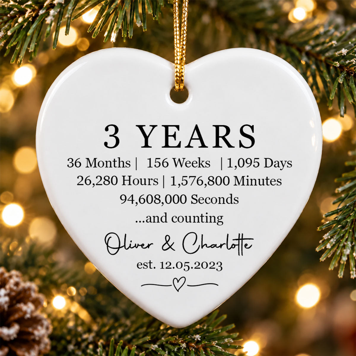 Custom Wedding Date Milestone - Personalized Ceramic Ornament - Christmas Anniversary Gift for Her, Gift for Him, Relationship Keepsake