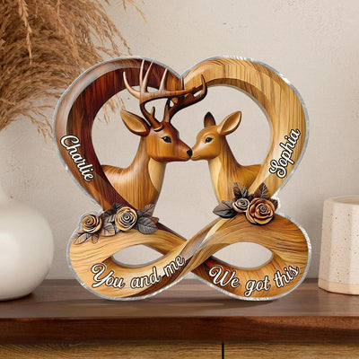 3D Effect Deer Couple Eternal Love - Personalized Acrylic Block Plaque - Gift For Him, Gift For Her