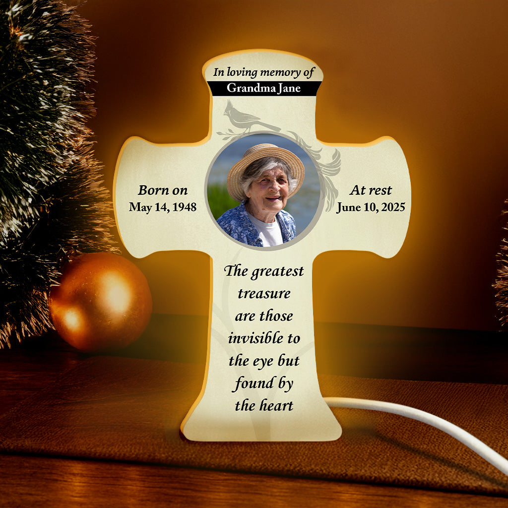 Forever in Our Hearts Memorial Photo Cross Personalized LED Light Box