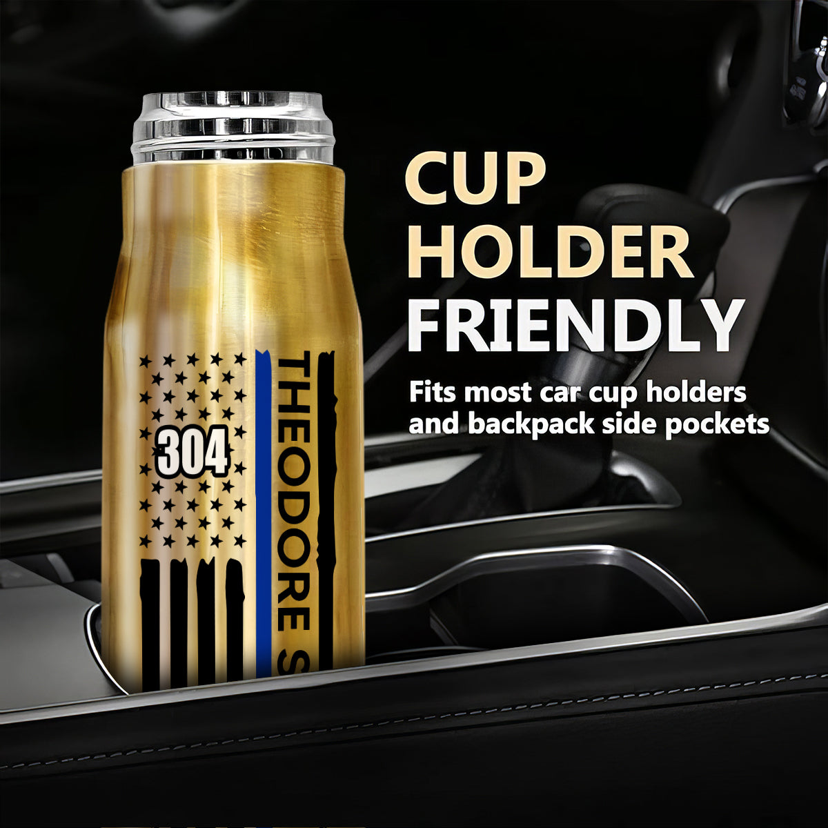 Police Thin Blue Line Personalized Bullet Tumbler, Appreciation Gift, Christmas Gift