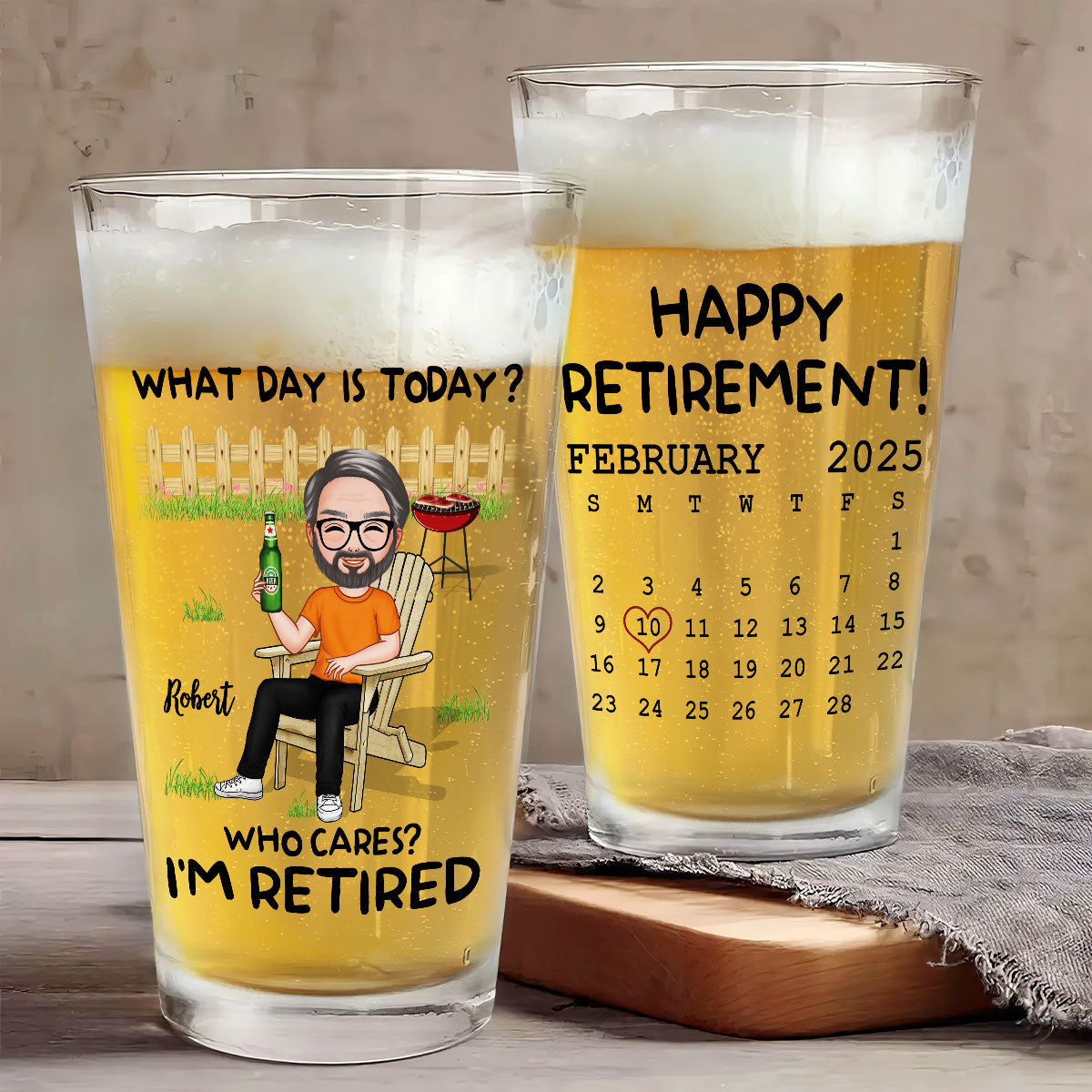 What Day Is Today Calendar Personalized Beer Glass, Retirement Gift