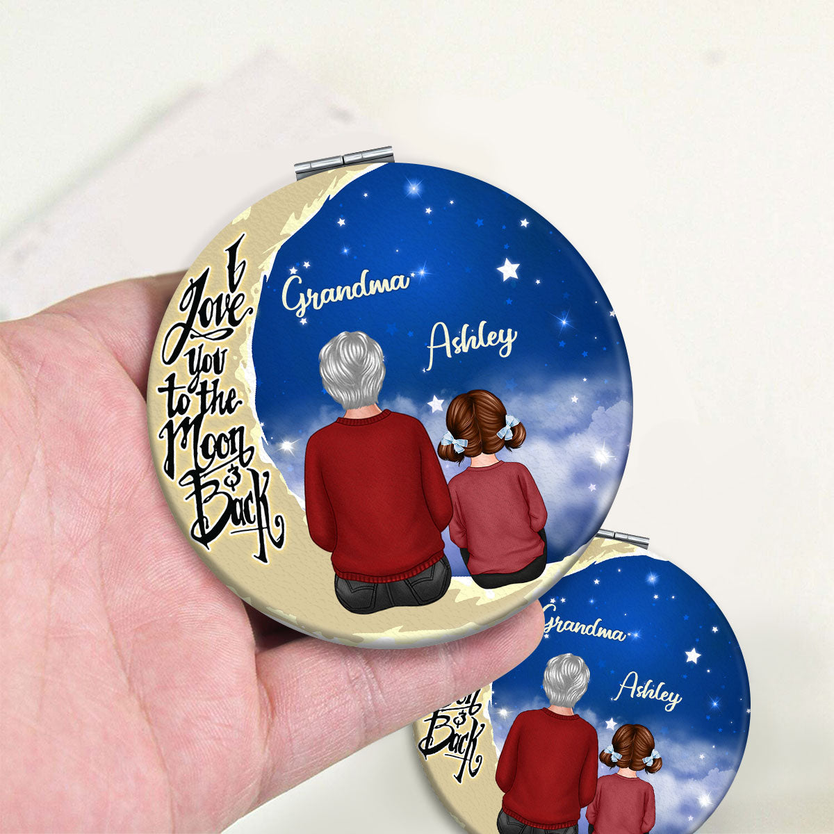 Grandma Grandkids On Moon Personalized Circle Compact Mirror