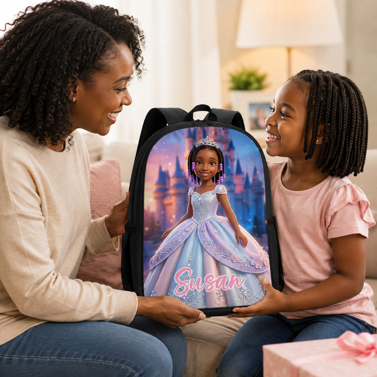 Blue Princess Portrait - Personalized Backpack - Back to School Gift for Daughter, Granddaughter, Niece