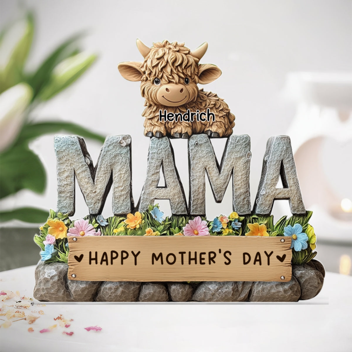 3D Effect Cute Highland Cows MAMA Custom Shaped Personalized Acrylic Plaque, Perfect 2025 Keepsake, Gift For Mom, For Wife