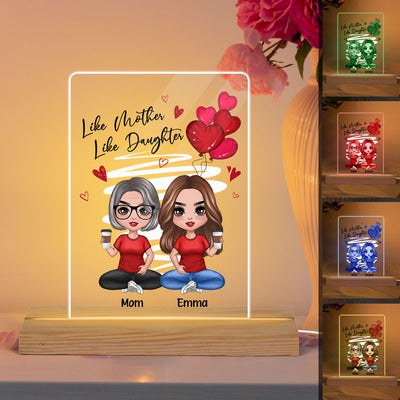 Red Hearts Like Mother Like Daughters Doll Mom And Daughters Sitting Gift For Mom Daughters Personalized 7 Colors Plaque LED Night Light