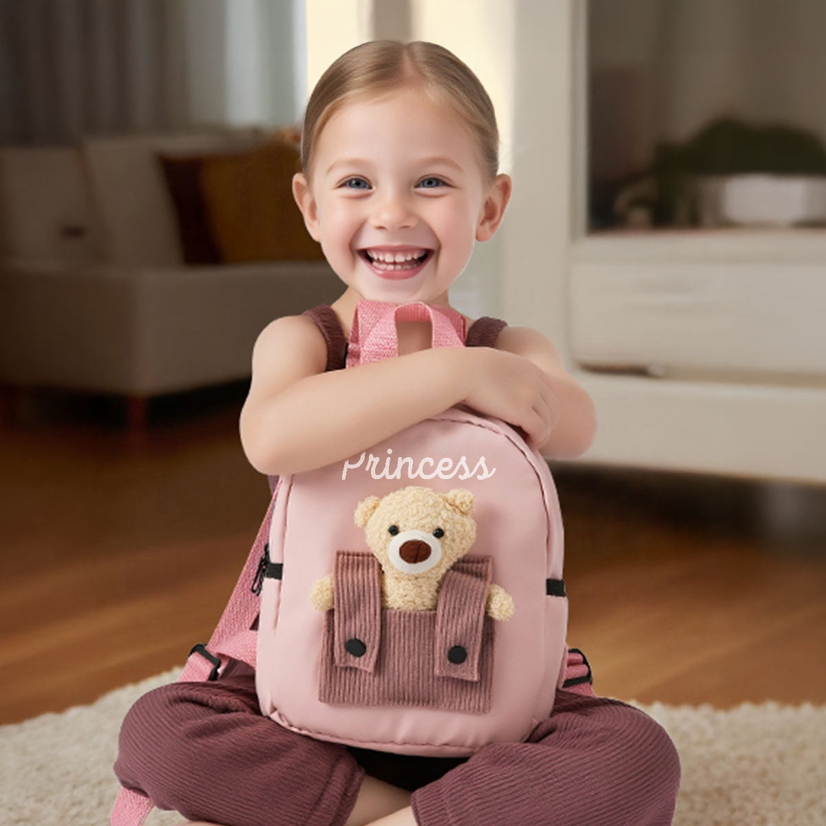 Cute Teddy Bear Nursery Backpack School Bag with Printed Kid’s Name, Back to School Gift for Kids