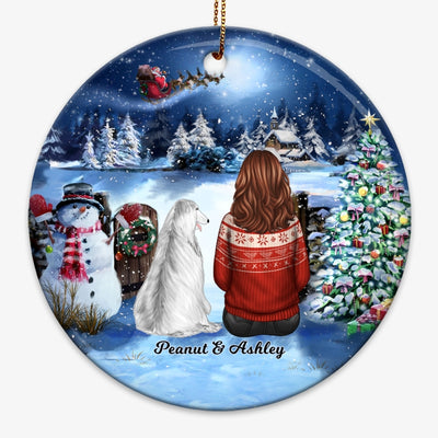 Girl And Dogs Christmas Gate Personalized Circle Ornament