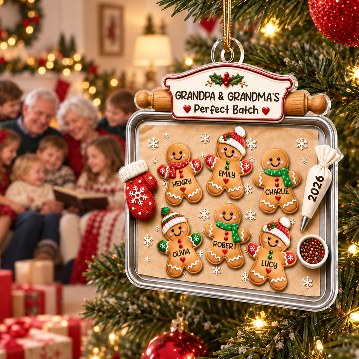 Grandpa Grandma's Perfect Batch Cute Gingerbread Grandkids - Personalized Acrylic Ornament - Christmas Decor For Grandparents
