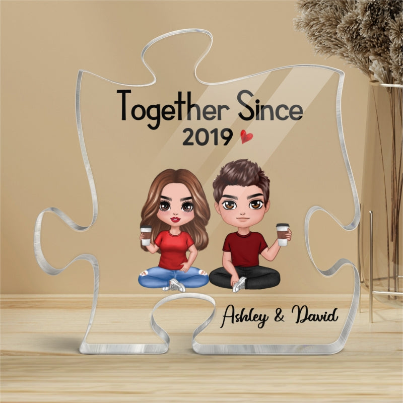 Doll Couple Sitting Gift For Him Gift For Her Personalized Puzzle Acrylic Plaque