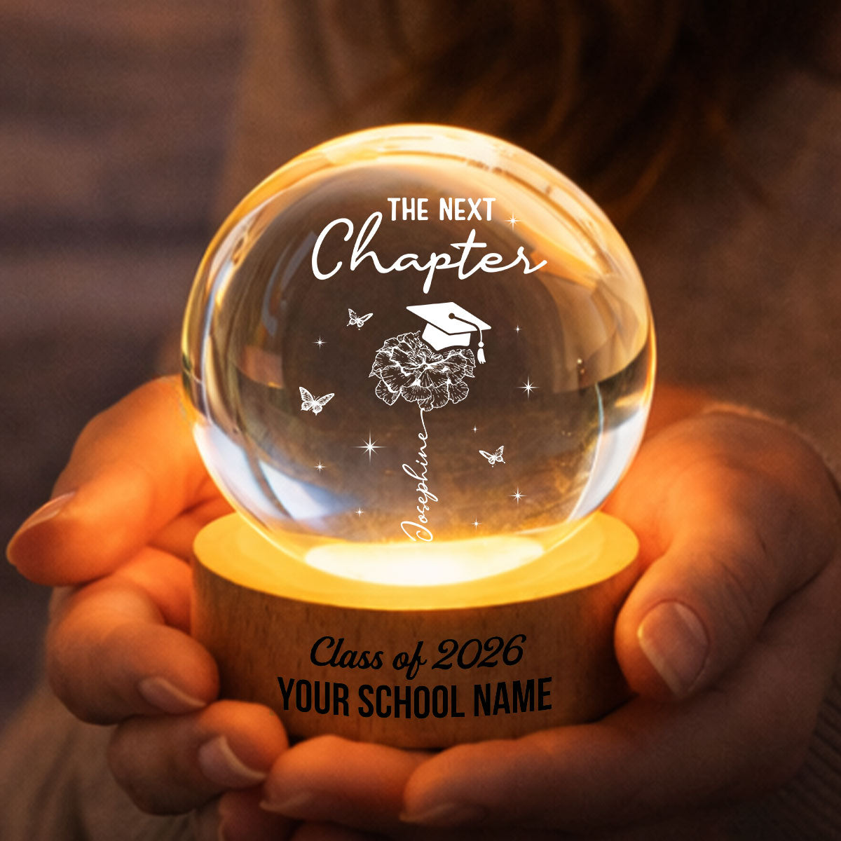 Graduation Birth Month Flower New Chapter - Personalized Crystal Ball LED Night Light - Graduation Gift, Keepsake For Daughter, Granddaughter