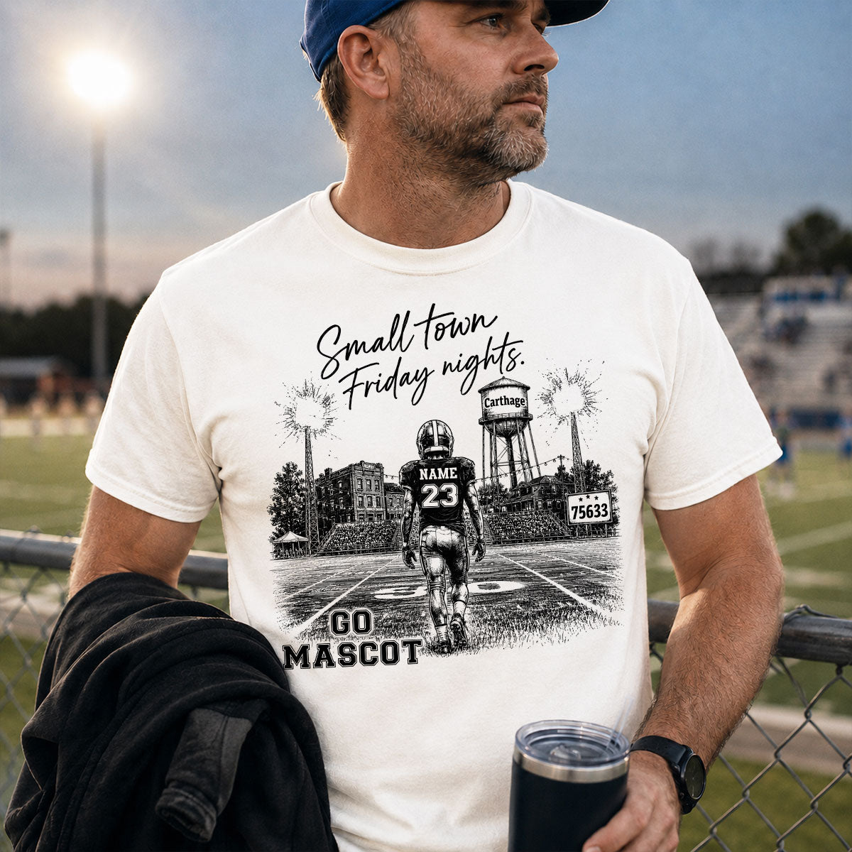 Custom Town Name and Zip Code - Personalized Shirt - Small Town Football, Game Day Hometown Spirit