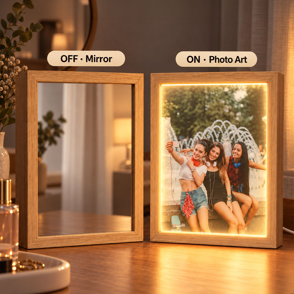 Custom Besties Sisters Photo Art - Personalized Mirror Light Box - Heartfelt Christmas Gift for Best Friends, Sisters, Siblings, Gift for Her, Birthday Gift
