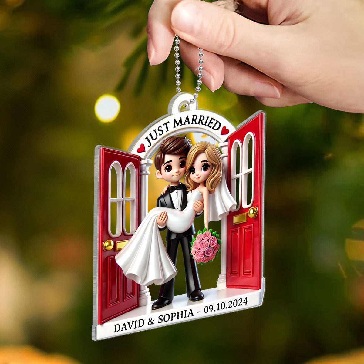First Christmas Married Ornament 2025, Wedding Couple Threshold 3D Effect Acrylic Ornament, MR. & MRS. Gift