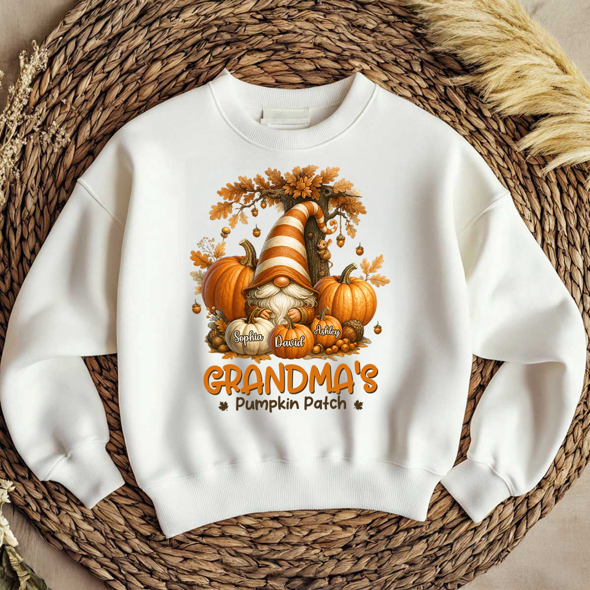 Gnome Grandma's Pumpkin Patch Personalized Fall Sweatshirt, Cozy Fall Sweatshirt for Grandma