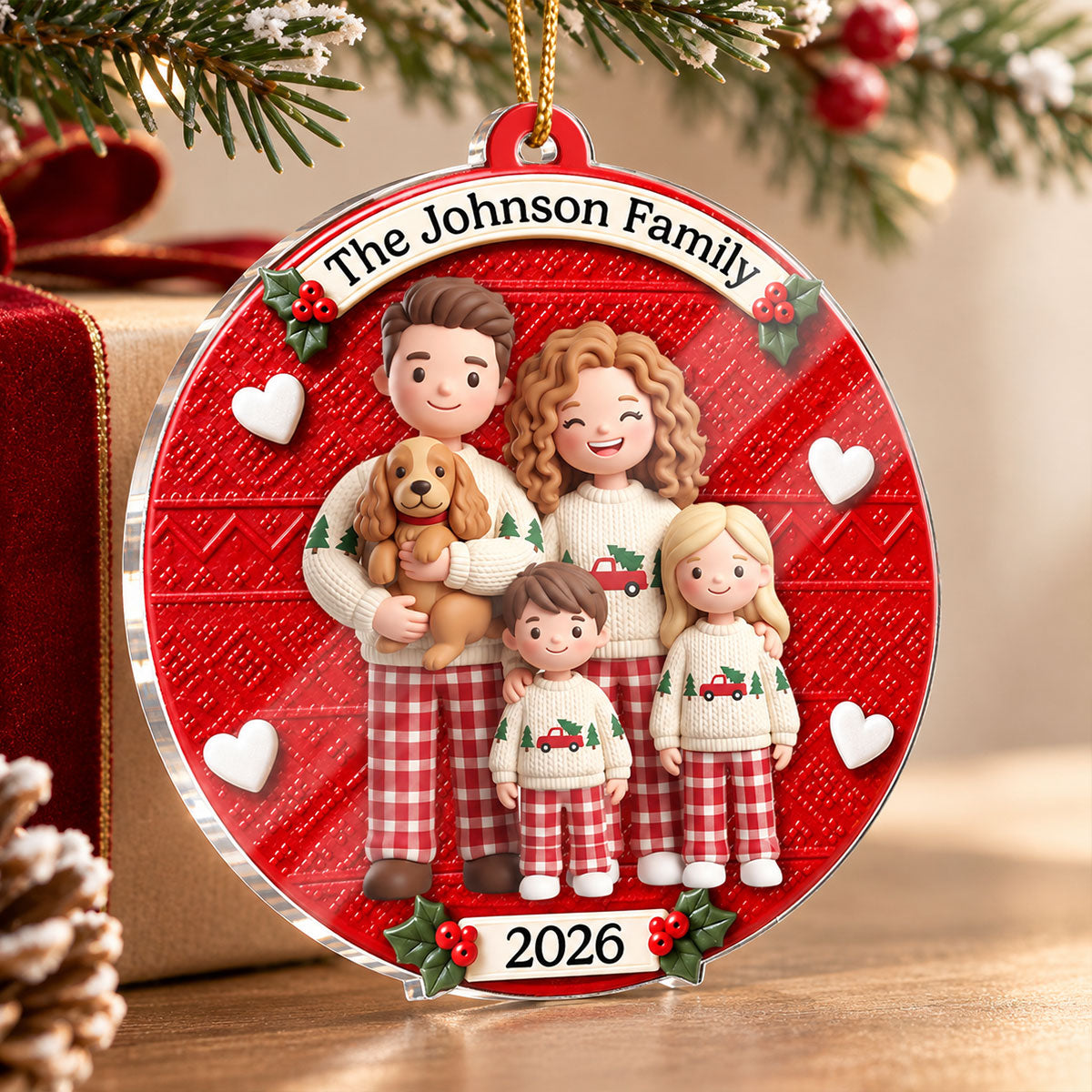 Custom Family Cartoon Portrait from Photo - Personalized Acrylic Ornament - Christmas Gift Keepsake for Family