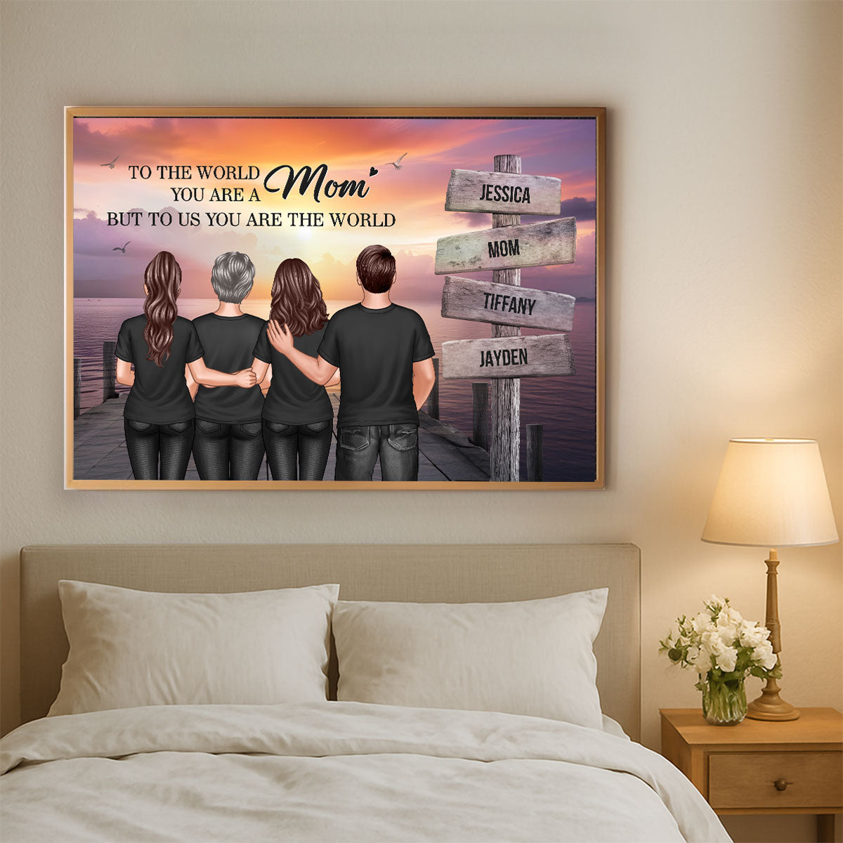 You Are The World Woman & Kids Sign Post Personalized Poster, Heartfelt Gift For Mom