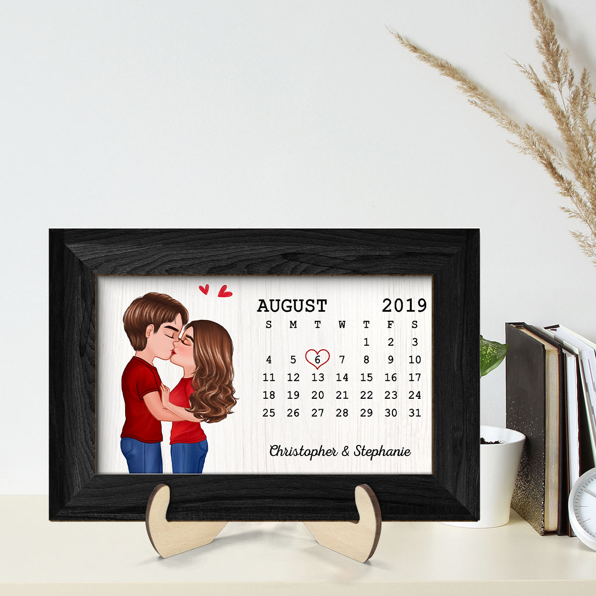 Couple Kissing Anniversary Calendar Personalized 2-layer Wooden Plaque