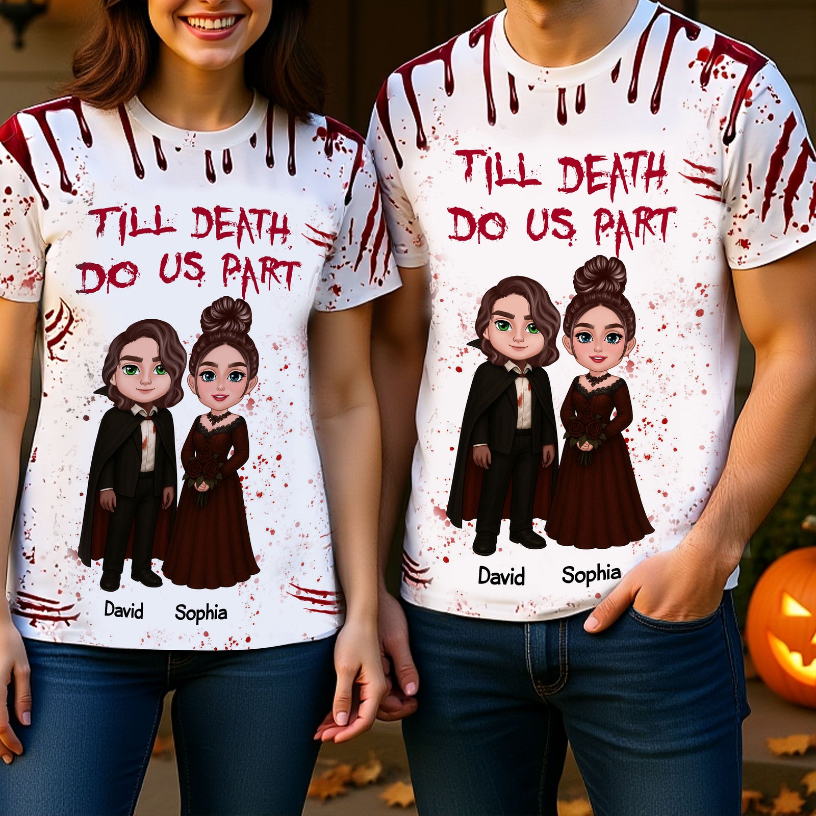Halloween Horror Theme Couple Matching Personalized Shirt