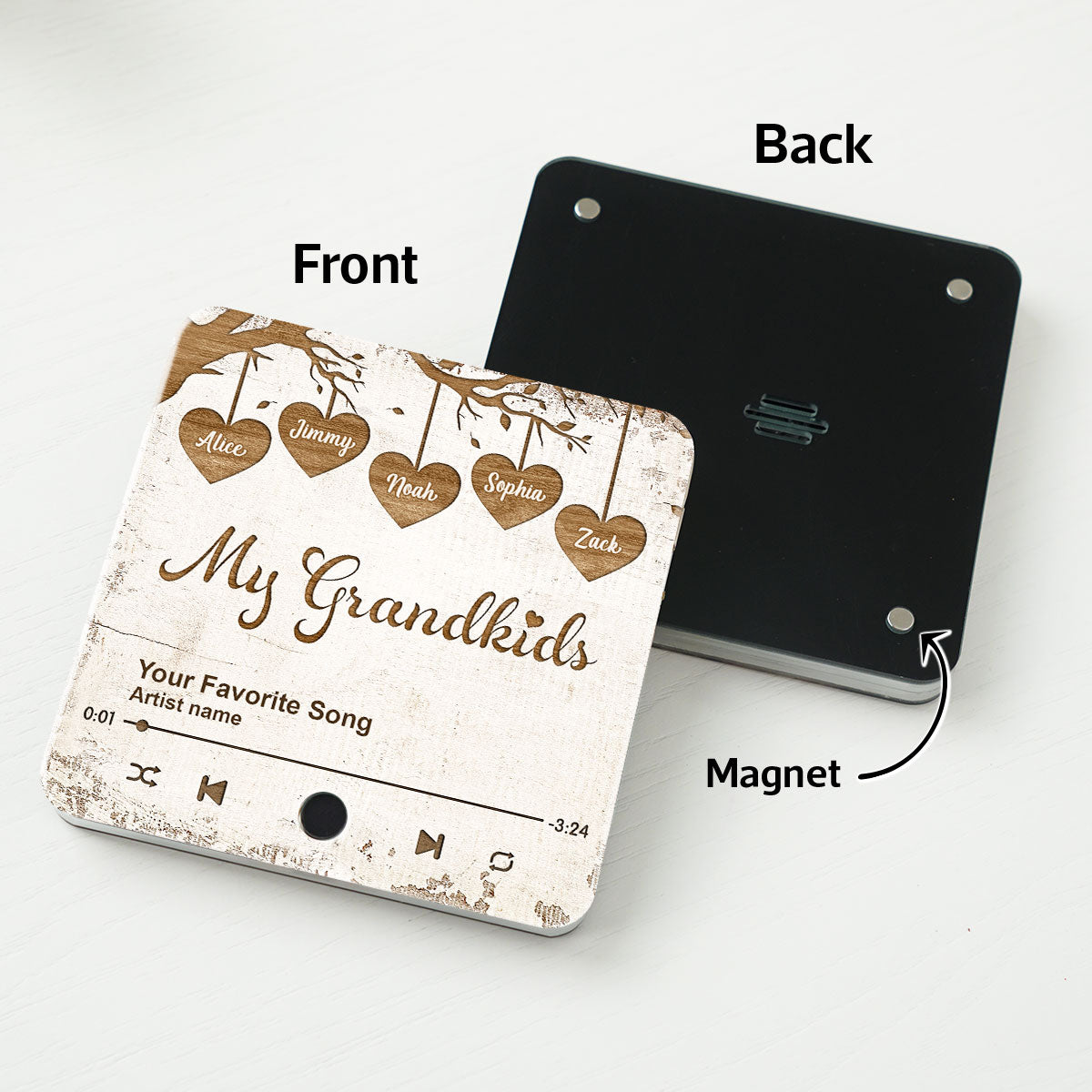 Grandkids Make Life More Grand Hanging Hearts Personalized Music Fridge Magnet, Gift for Grandma
