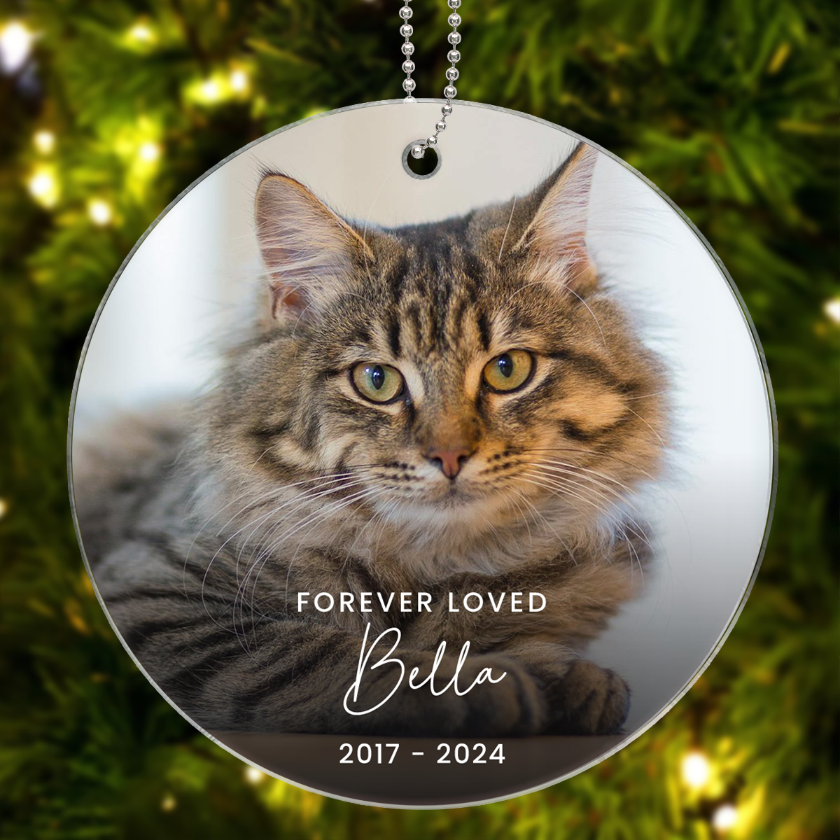 Custom Forever Loved Dog Cat Ornament, Dog Cat Remembrance Gift, Pet Memorial Christmas Decoration, Photo Keepsake