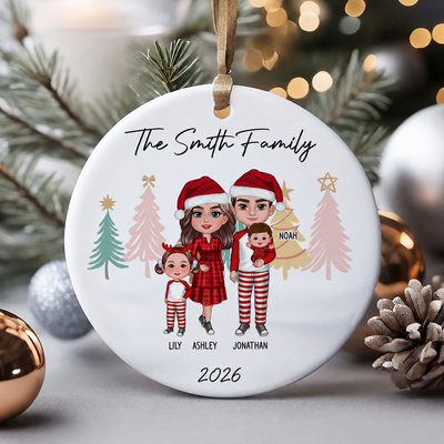Family Standing Personalized Ceramic Circle Ornament, Christmas Gift for Husband, Daughter, Son