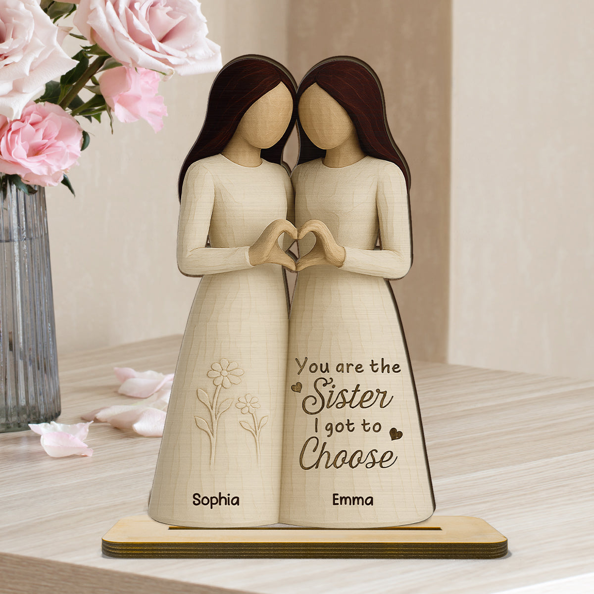 Besties Heart Hands 3D Effect Personalized Standing Wooden Plaque, Birthday Gift Friendship Gift for Besties, Best Friends