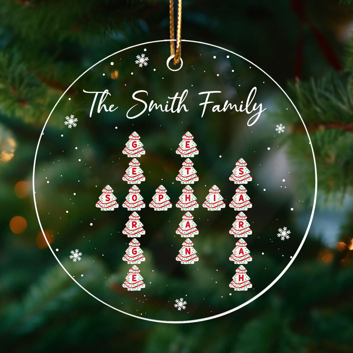 Family Christmas Tree Cake Crossword Puzzle Art Personalized Acrylic Ornament
