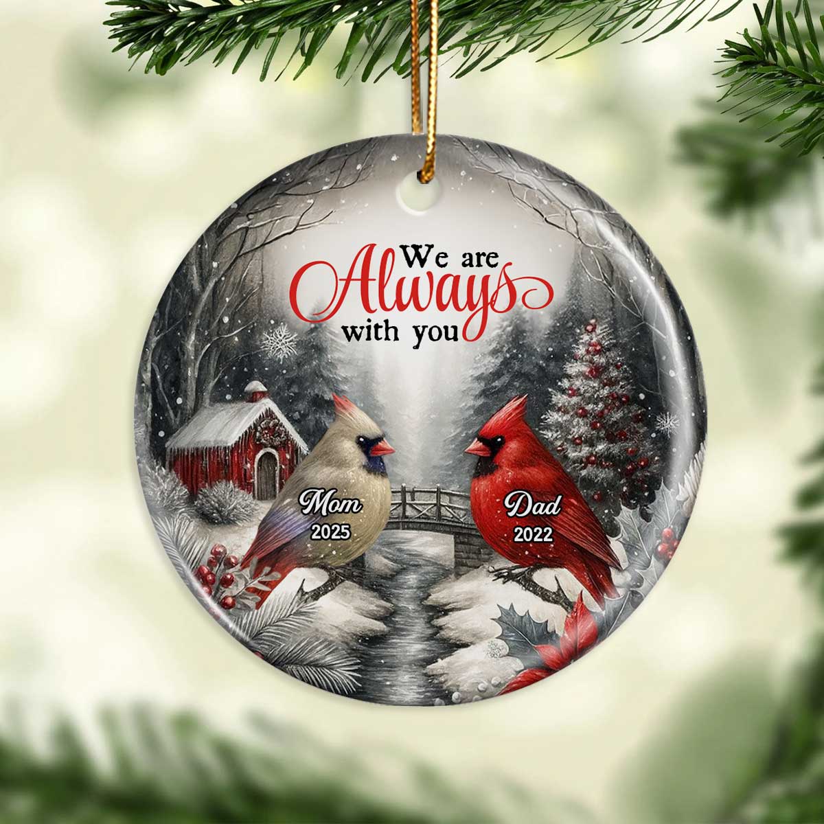 Snowy Winter Scenery Memorial Personalized Ceramic Ornament, Heartwarming Gift for Loved Ones, Christmas Sympathy Gift