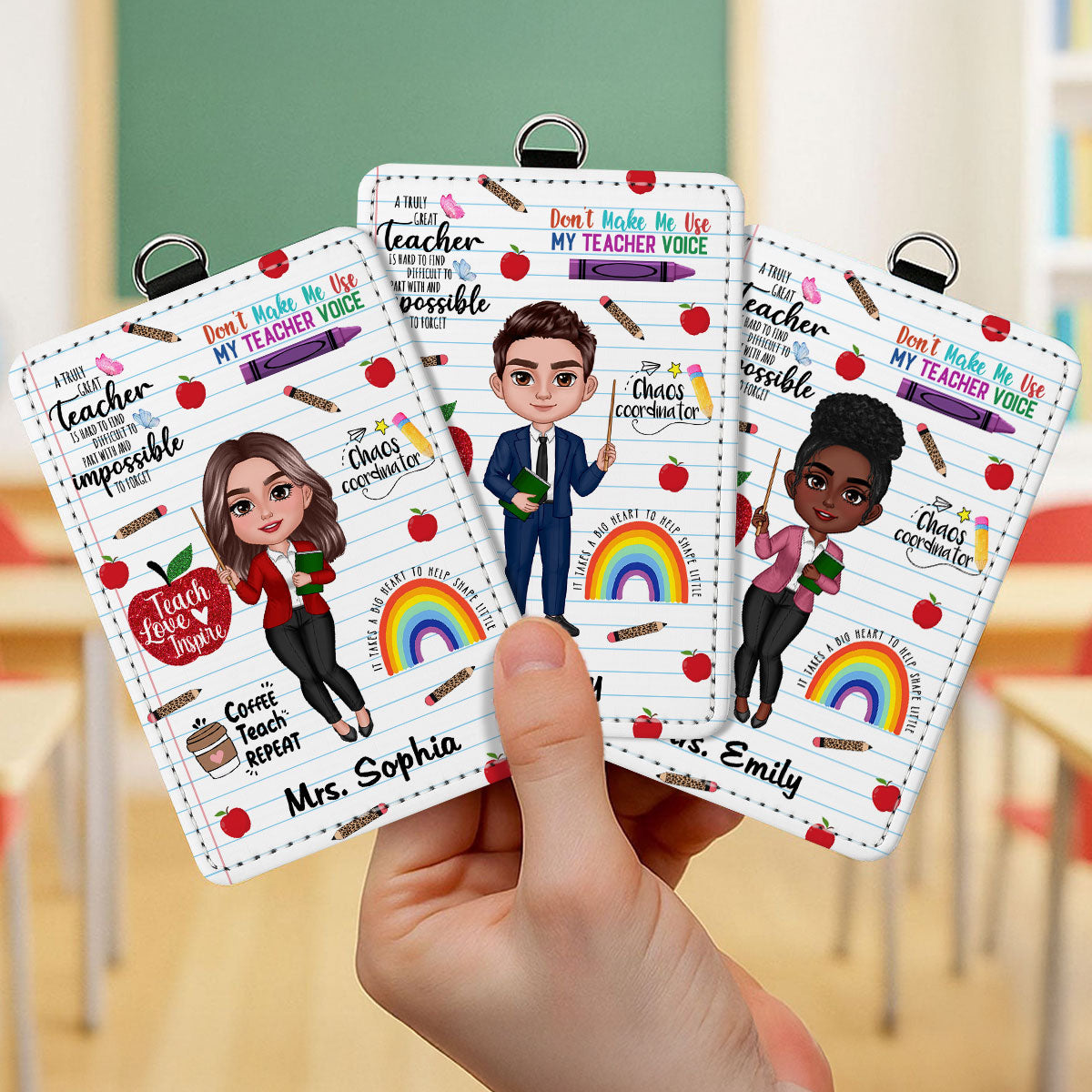 Teacher Affirmation Notebook Page Theme Personalized ID Badge Holder, Back To School Gift For Teacher