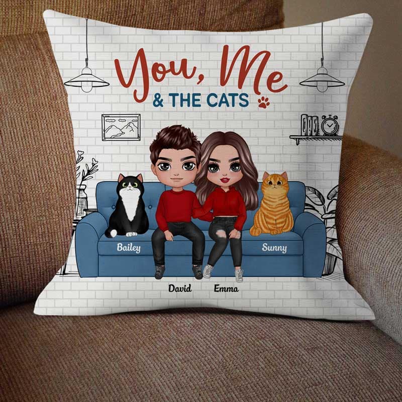 Doll Couple You Me And The Cats In House Personalized Pillow (Insert Included)