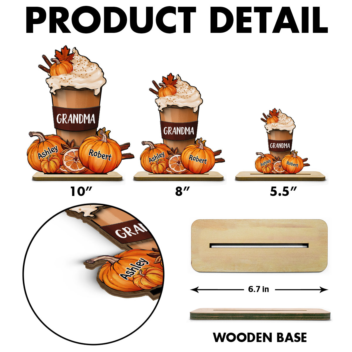 Grandma Mom Pumpkin Spice Latte Personalized 2-Layer Standing Wooden Plaque, Fall Season Gift For Grandma