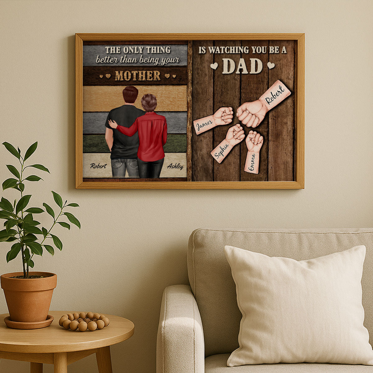 From Mom Dad To Son Watching You Be A Dad Colored Wood Pallets Fist Bumps Personalized Poster, Gift For Son