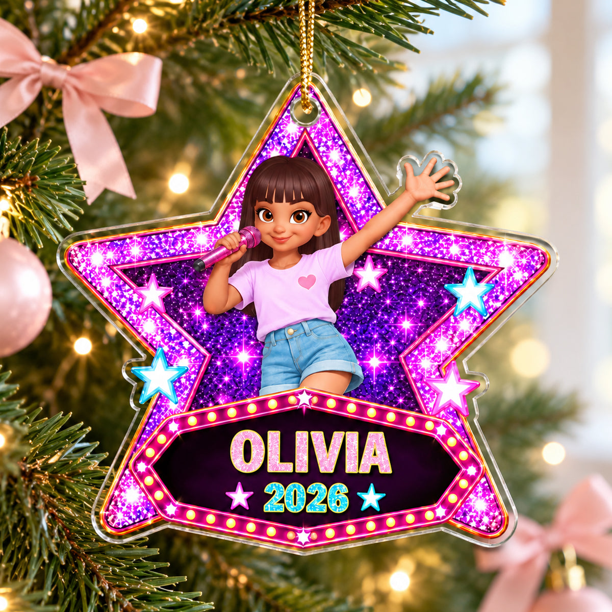 Pretty Girl Pop Star 2D Flat - Peresonalized Acrylic Ornament - Gift For Daughter, Granddaughter