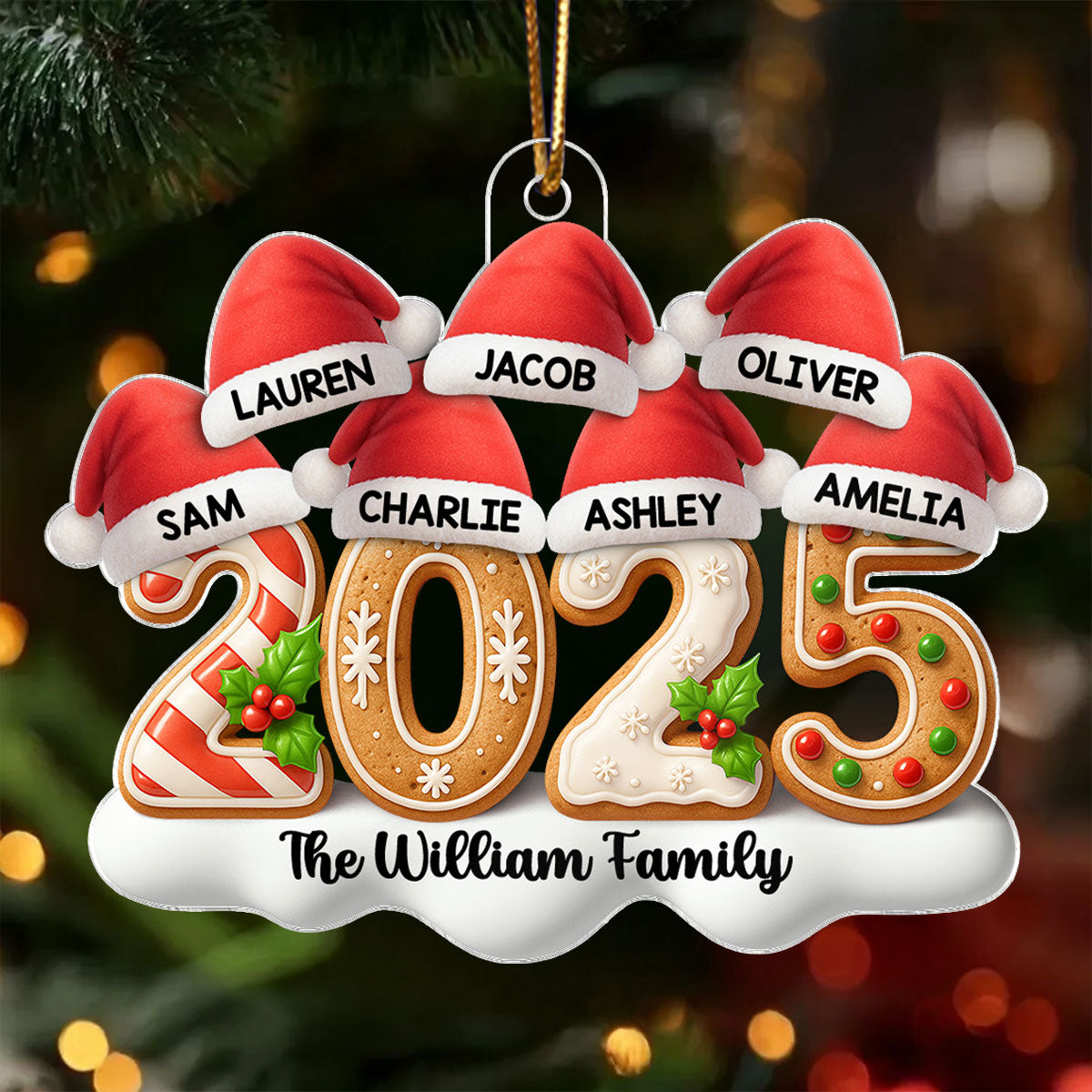 Santa Hats Family 2025 - Personalized Acrylic Ornament - Christmas Gift for Family, for Her, for Him