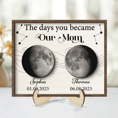 The Day You Became Mom Grandma Custom Birth Moon Phase Personalized 2-Layered Wooden Plaque, Gift