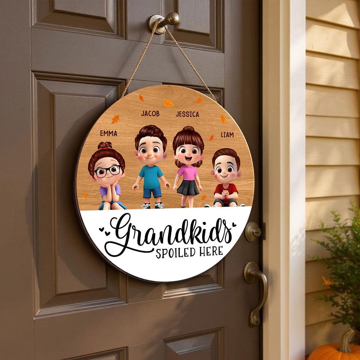 Grandkids Spoiled Here Personalized Wooden Door Sign, Fall Decor for Grandma