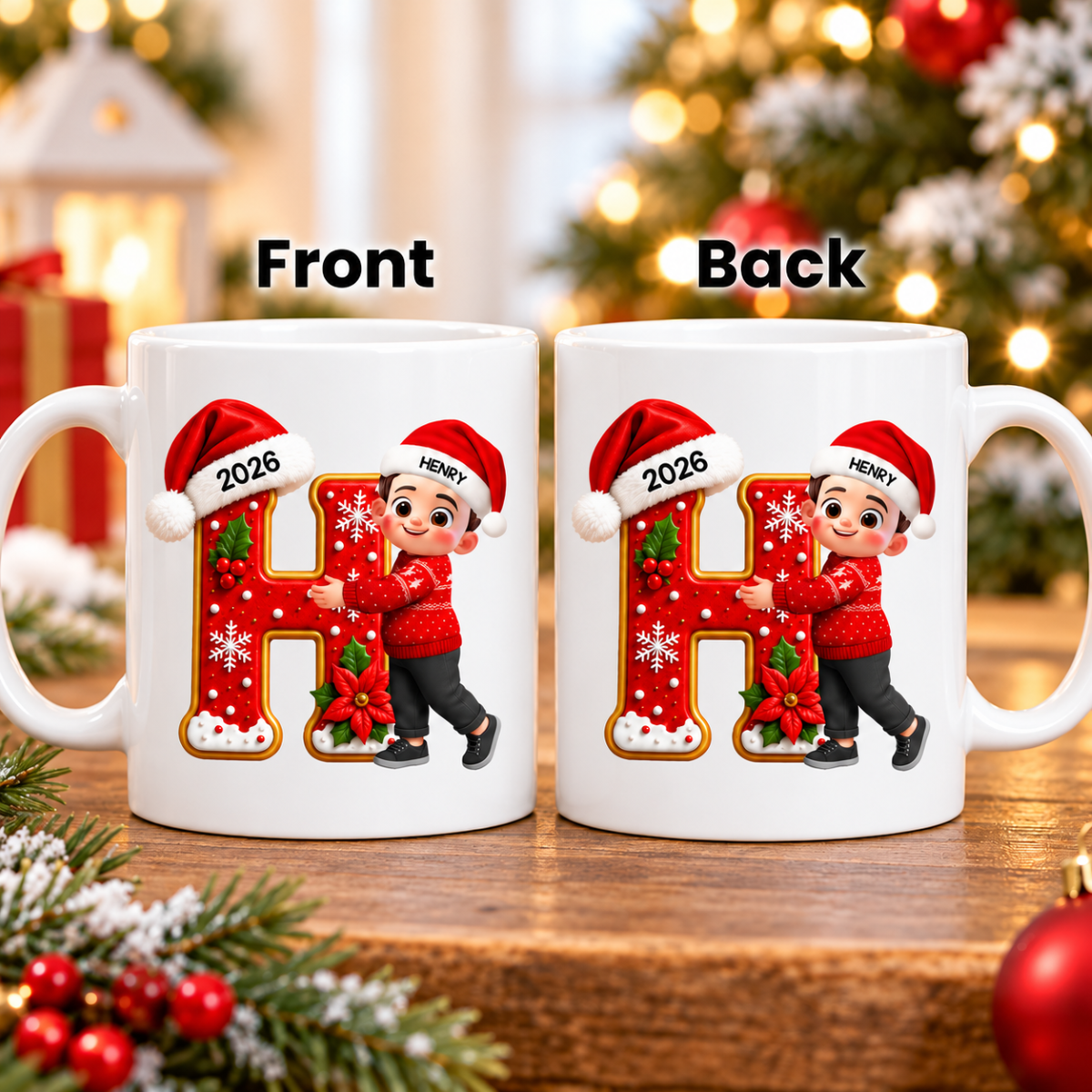 Joyful Christmas Letter Hug - Personalized Mug - Gift For Boys, Girls, Grandkids