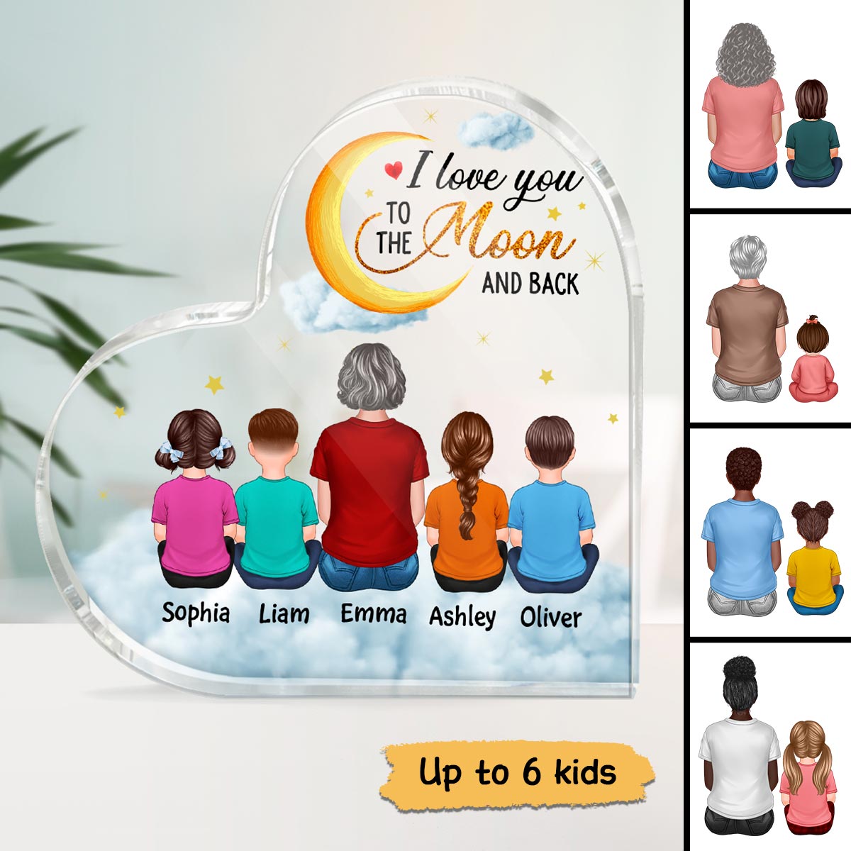 Mom Grandma Kids To The Moon Personalized Acrylic Heart Plaque