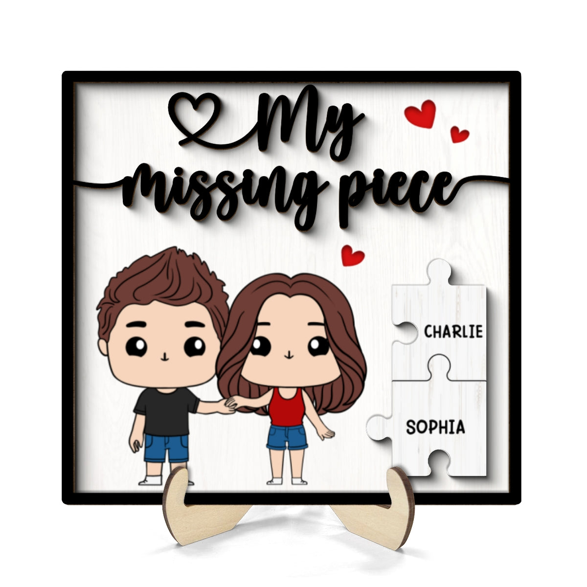 My Missing Piece Funny Chibi Couple Valentine‘s Day Gift For Her Gift For Him Personalized 2-Layer Wooden Plaque
