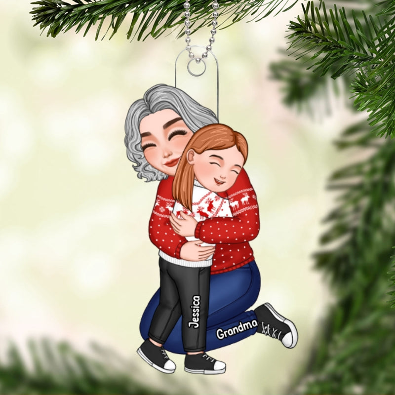 Grandma Hugging Grandkid Christmas Gift For Granddaughter Grandson Grandchildren Personalized Acrylic Ornament