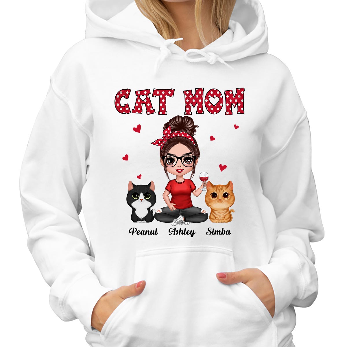 Watercolor Cute Cats Polka Dot Pattern Doll Cat Mom Personalized Shirt