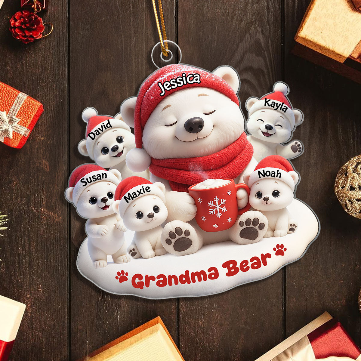 Mama Bear Grandma Bear Personalized Acrylic Ornament, Christmas Gift for Mom, Grandma, Custom with Kids' Names