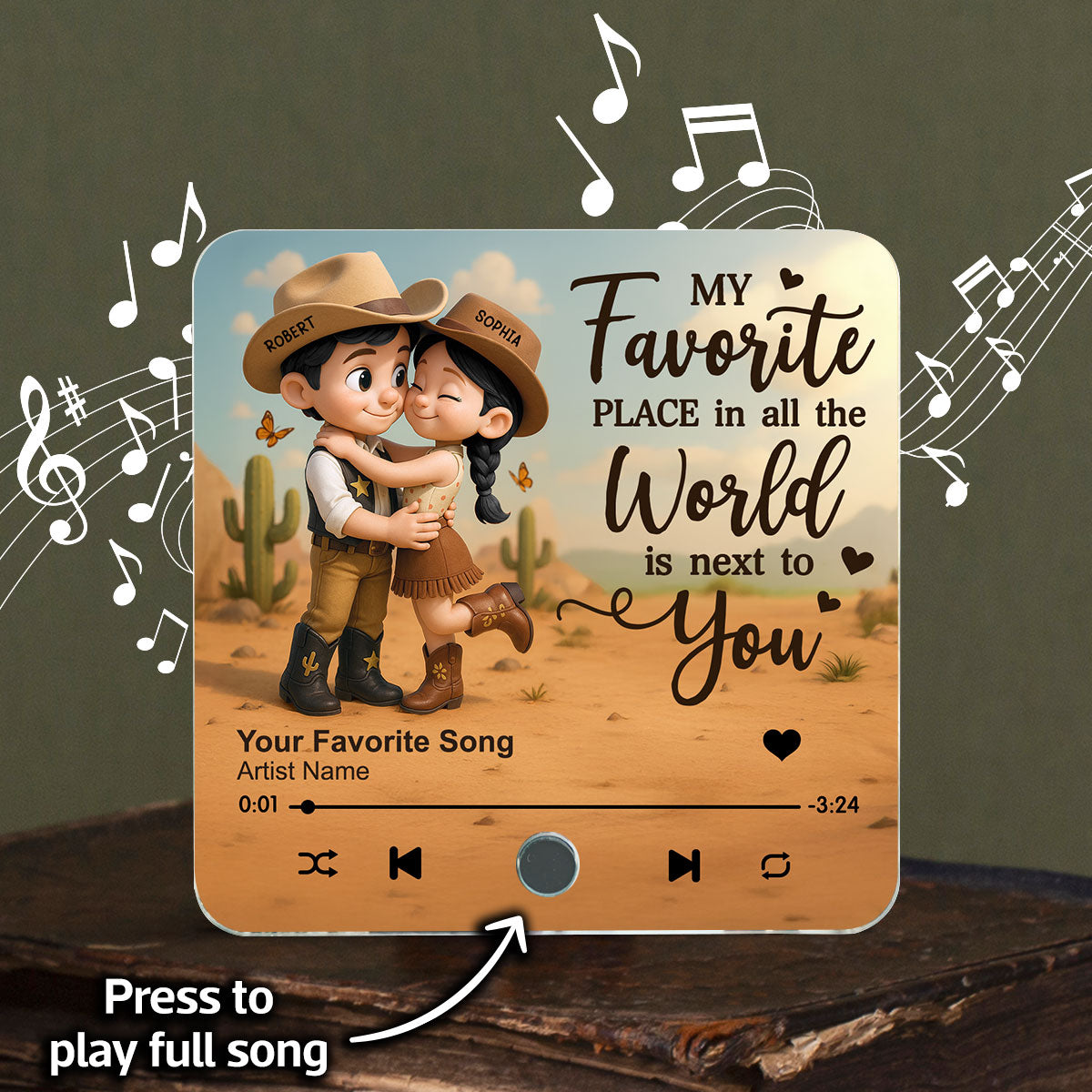 Favorite Place Is Next To You Cartoon Style Countryside Couple Cowboy Cowgirl Personalized Music Fridge Magnet