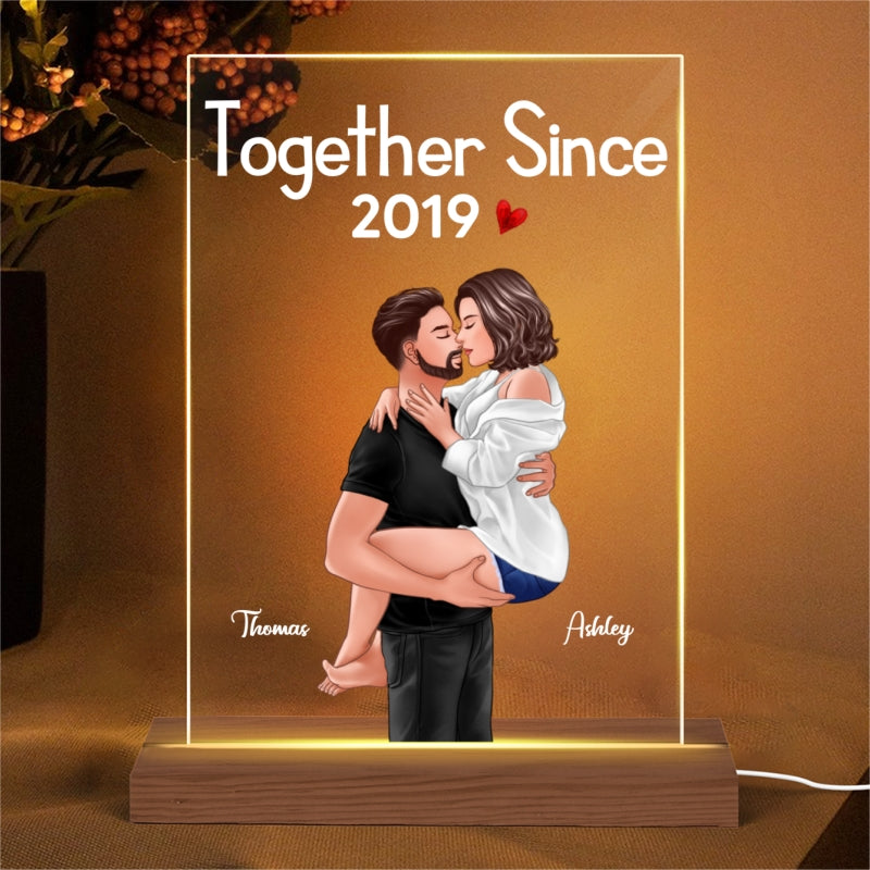 Man Holding Woman Kissing Together Since Anniversary Gift Personalized Acrylic Plaque With LED Night Light
