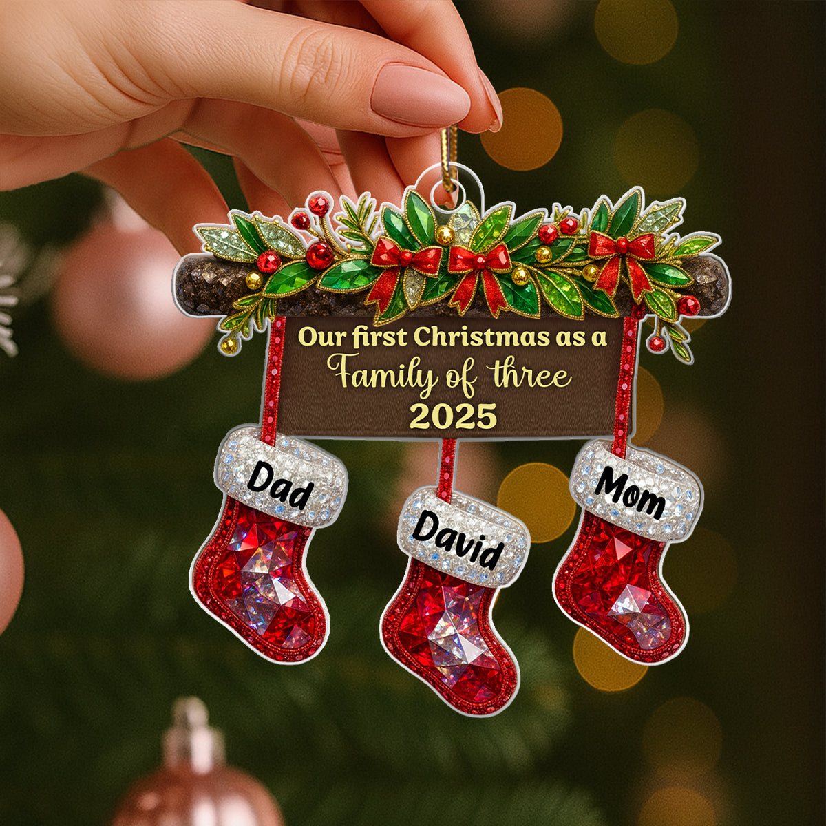 New Family First Christmas, Baby 1st Christmas 3D Crystal Effect - Personalized Acrylic Ornament - Heartwarming Christmas Keepaske